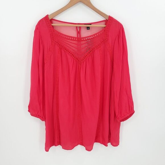 Torrid Womens Gauze Crochet Lace Top Embroidered Blouse Red Coquette 1X NWT - Picture 1 of 12